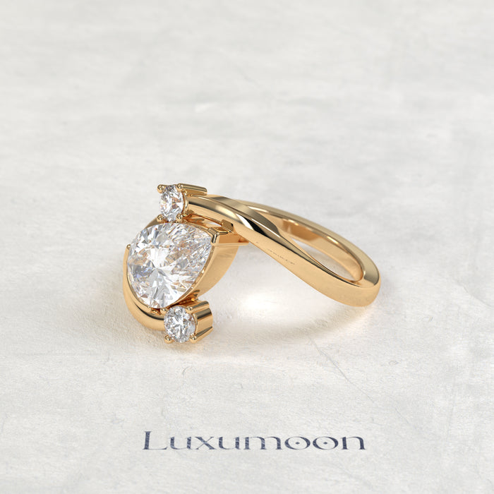 The Geova – Pear Lab Grown Diamond Open Bypass Tilted Setting Round Diamond Engagement Ring