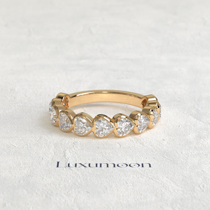 The Paora – Heart Cut Lab Grown Diamond Bezel Set Eternity Band