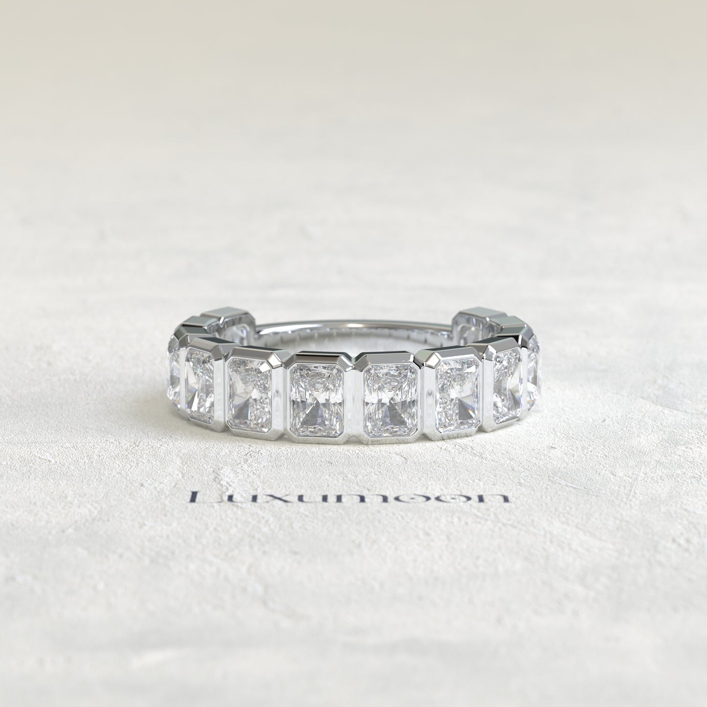 The Felora – Radiant Cut Lab Grown Diamond Bezel Set Eternity Band