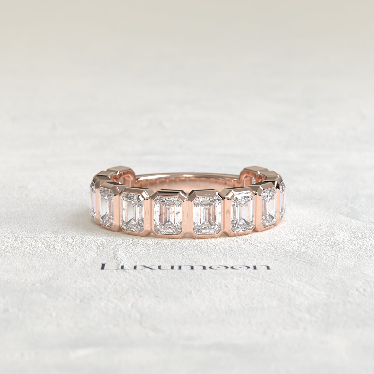 The Gelyna – Emerald Cut Lab Grown Diamond Full Bezel Eternity Band