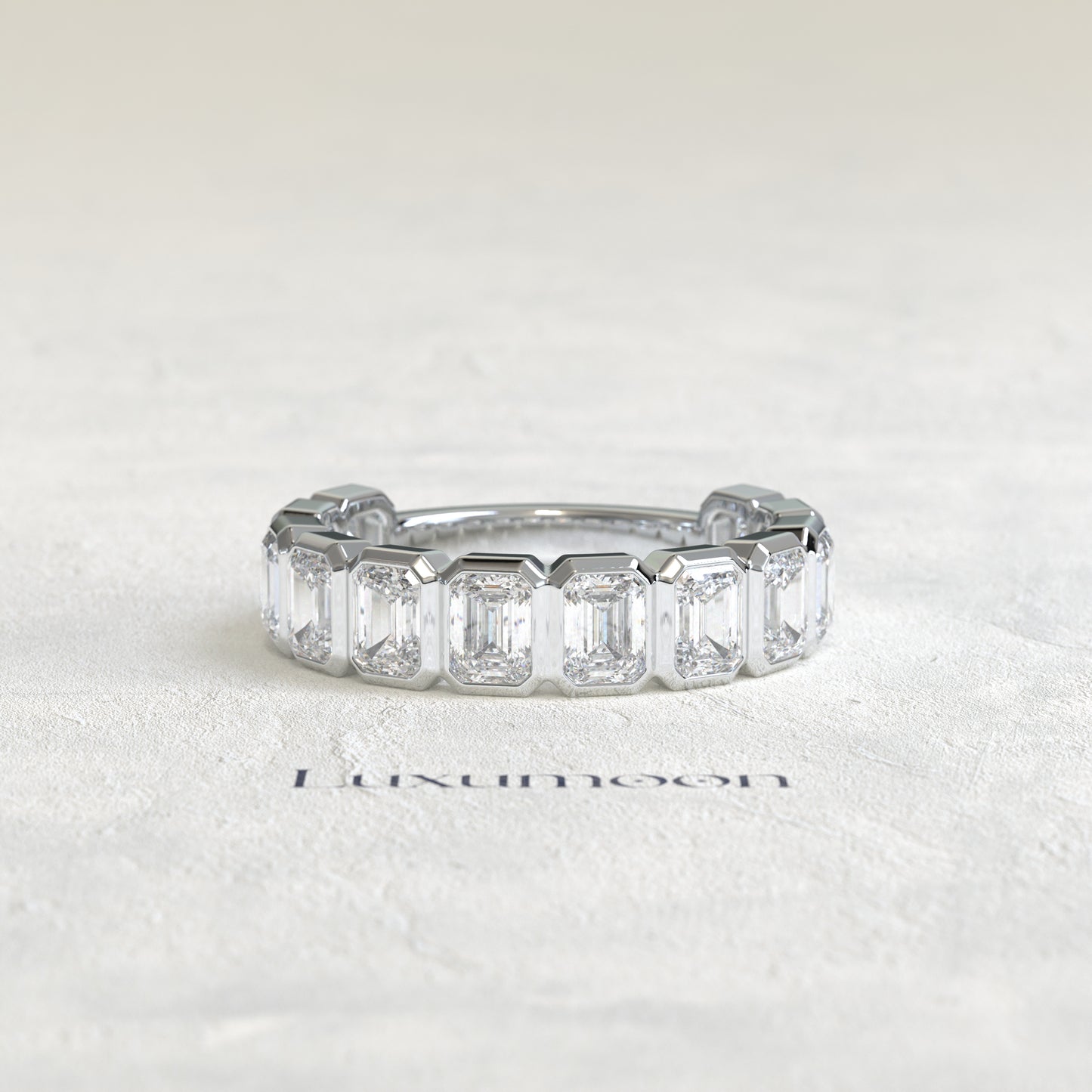 The Gelyna – Emerald Cut Lab Grown Diamond Full Bezel Eternity Band