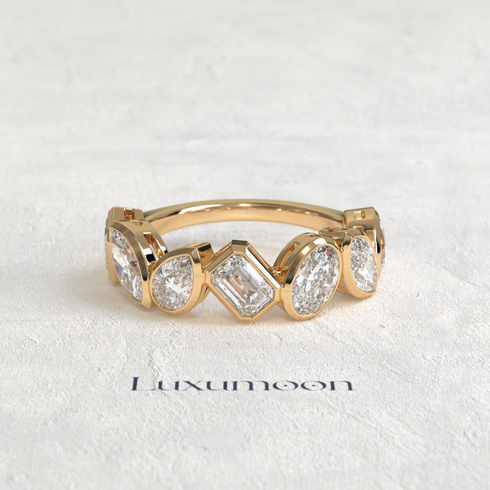 The Qeora – Multi-Shape Lab Grown Diamond Marquise Pear Oval Emerald Bezel Eternity Band