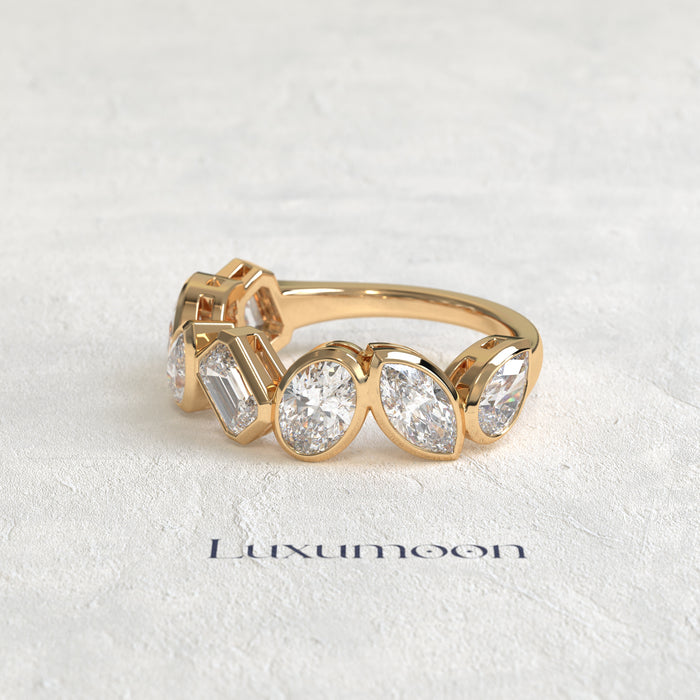 The Qeora – Multi-Shape Lab Grown Diamond Marquise Pear Oval Emerald Bezel Eternity Band