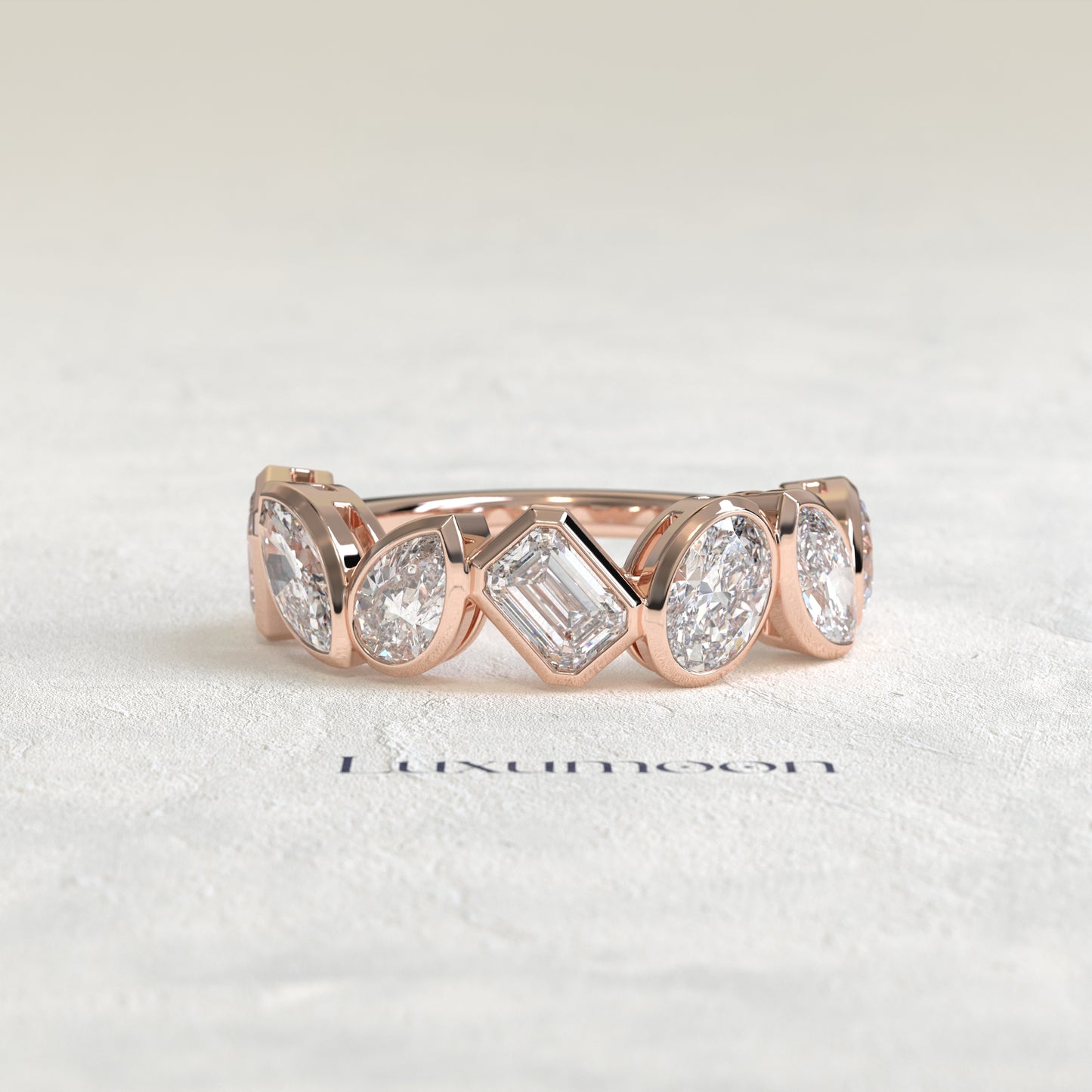 The Qeora – Multi-Shape Lab Grown Diamond Marquise Pear Oval Emerald Bezel Eternity Band