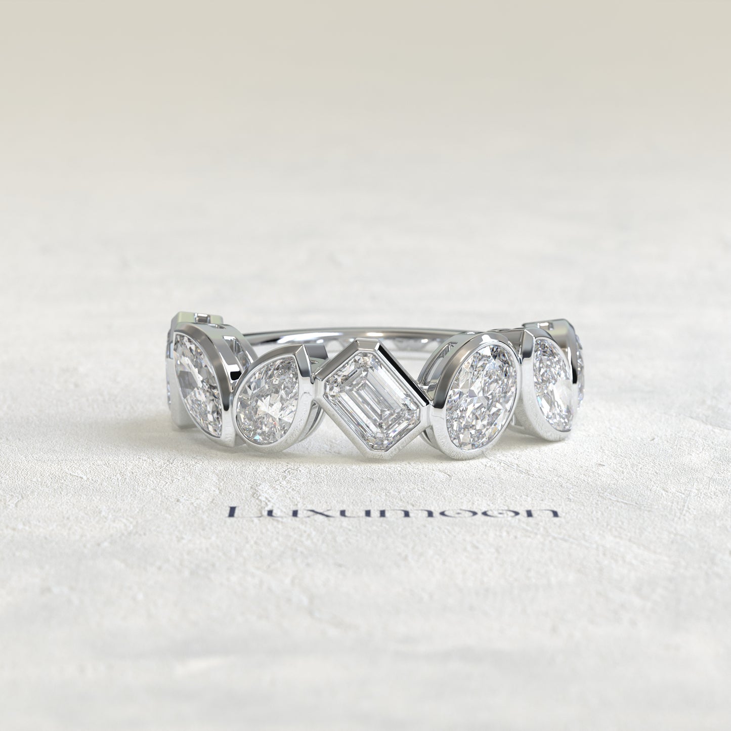 The Qeora – Multi-Shape Lab Grown Diamond Marquise Pear Oval Emerald Bezel Eternity Band