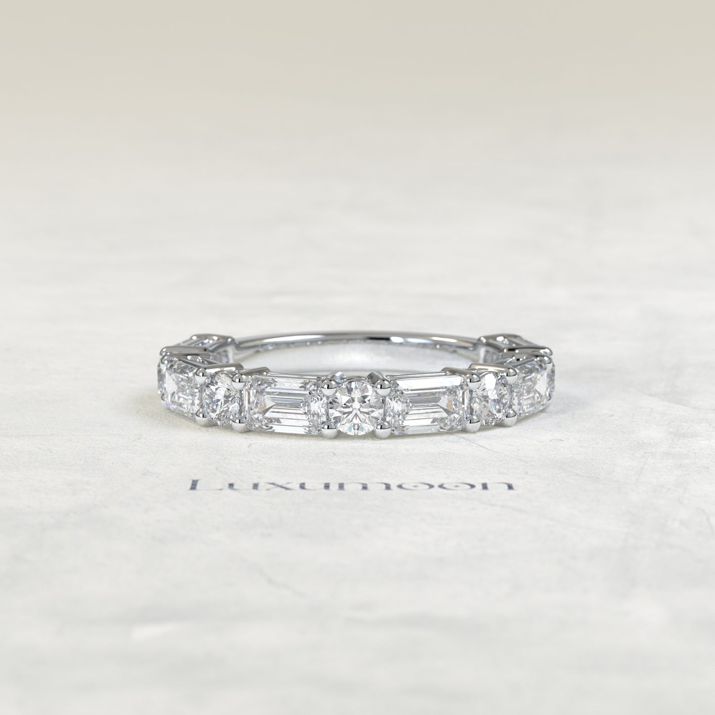The Qaya – Emerald Cut & Round Lab Grown Diamond Alternating Eternity Wedding Band