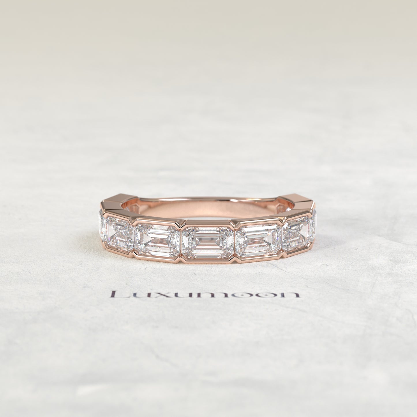 The Diela – Emerald Cut Lab Grown Diamond Bezel Set Eternity Wedding Band