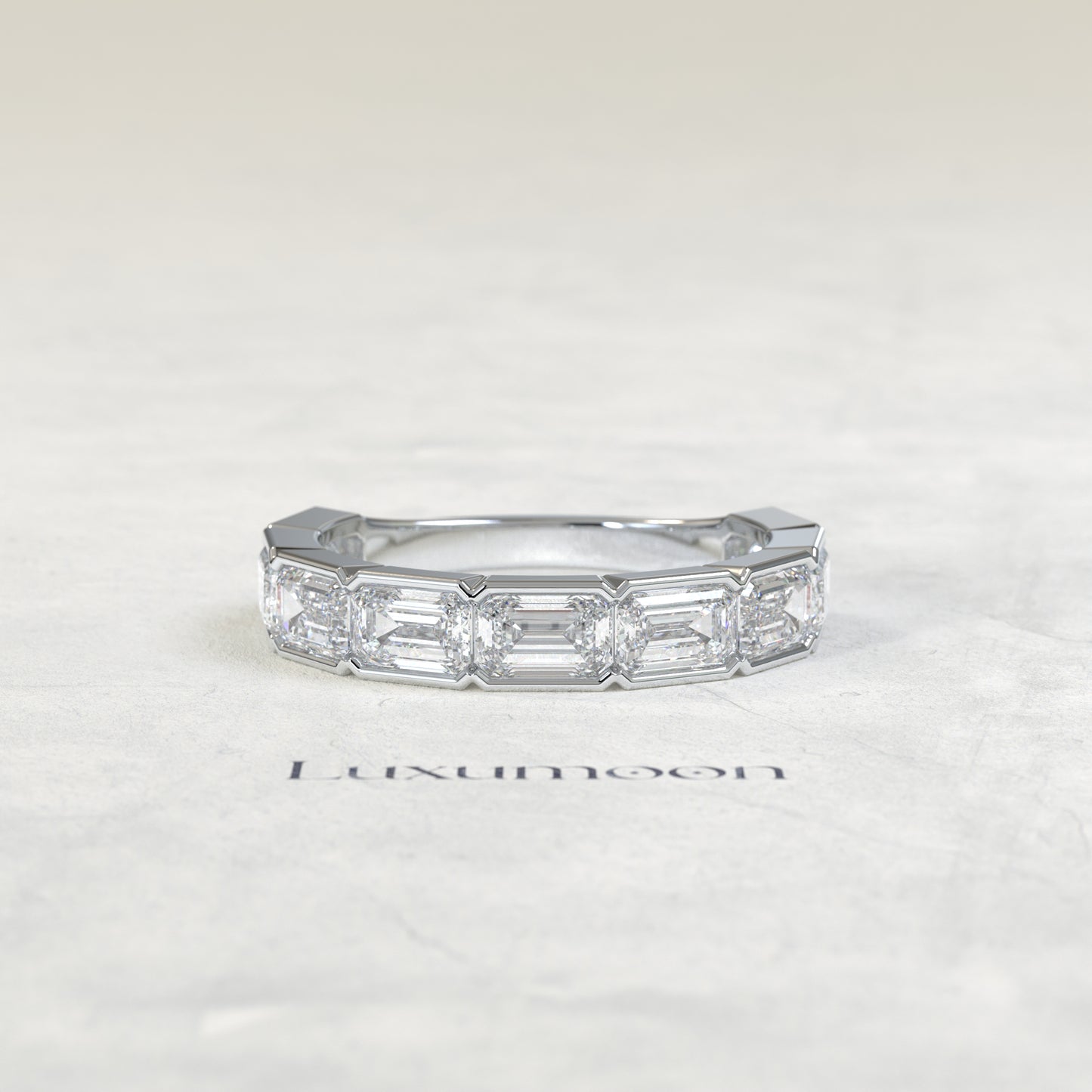 The Diela – Emerald Cut Lab Grown Diamond Bezel Set Eternity Wedding Band