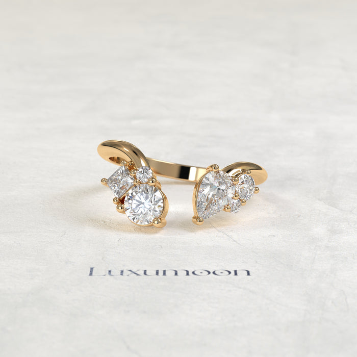 The Jiova – Mixed Cut Lab Grown Diamond Open Toi et Moi Cocktail Ring