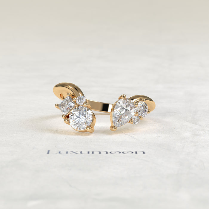 The Jiova – Mixed Cut Lab Grown Diamond Open Toi et Moi Cocktail Ring
