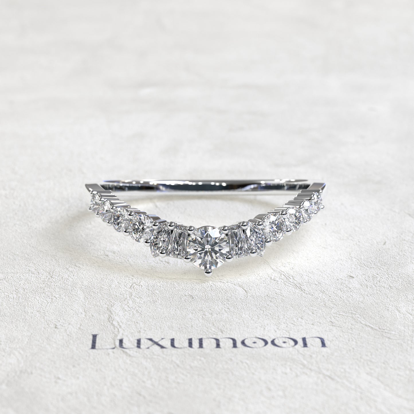 The Fervelle – Curved Band with Baguette, Marquise & Round Diamonds