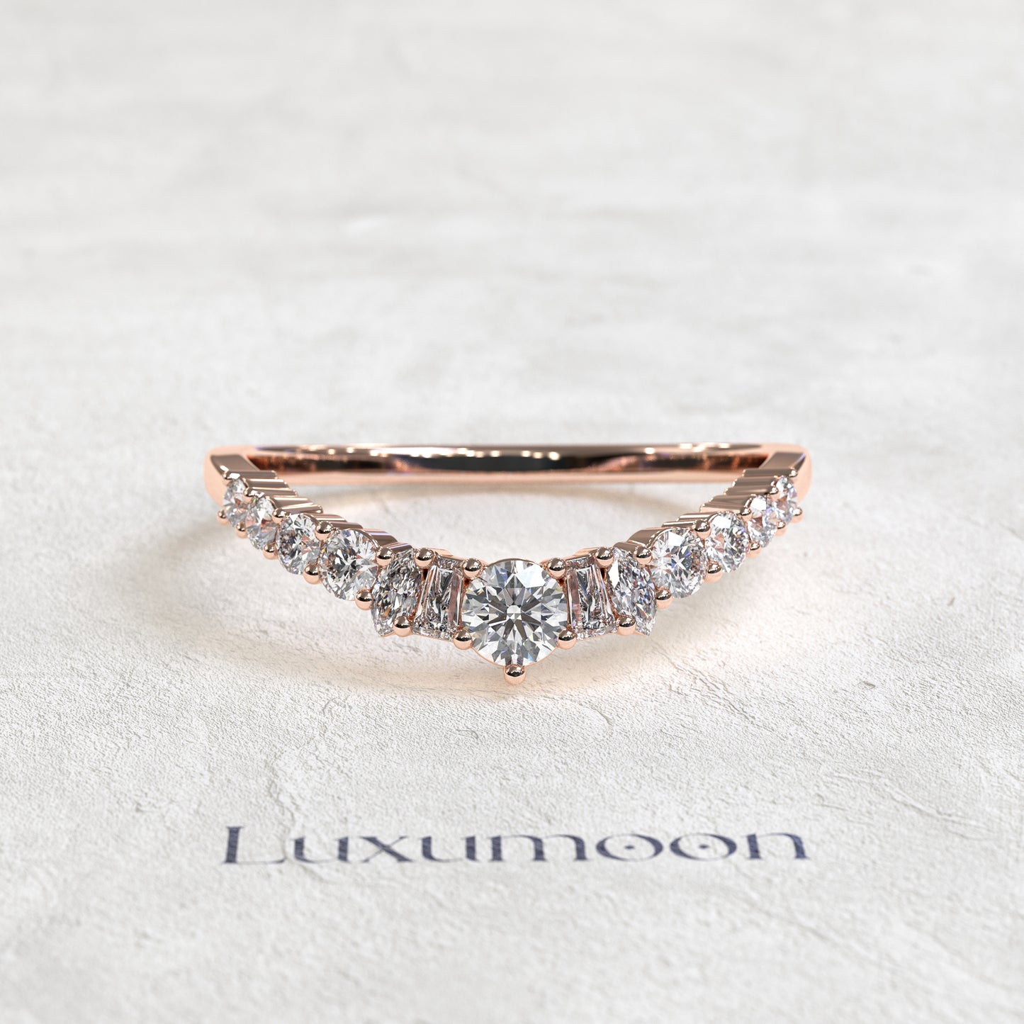 The Fervelle – Curved Band with Baguette, Marquise & Round Diamonds