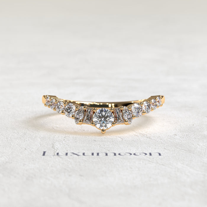 The Fervelle – Curved Band with Baguette, Marquise & Round Diamonds