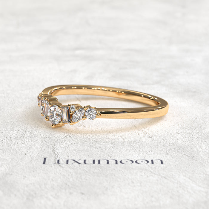 The Nyvella – Minimalist Curved All-Diamond Wedding Band