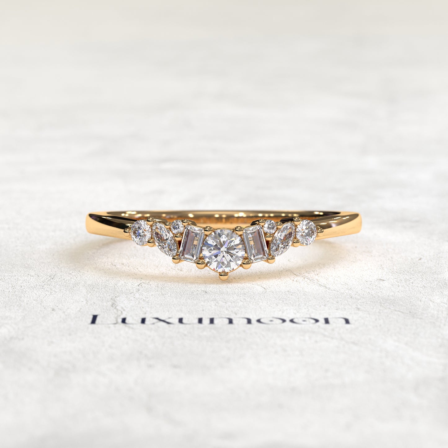The Nyvella – Minimalist Curved All-Diamond Wedding Band