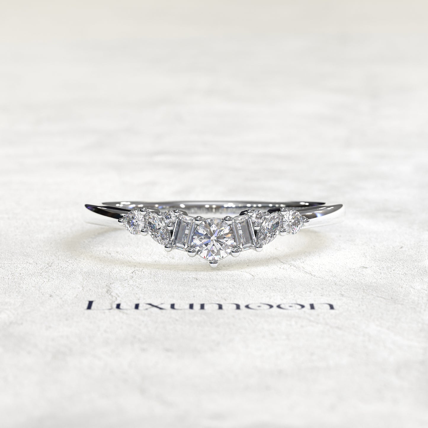 The Nyvella – Minimalist Curved All-Diamond Wedding Band
