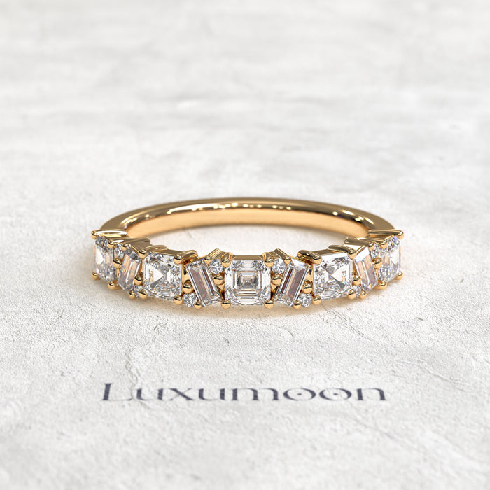 The Jirelyn – Princess & Baguette Zigzag Diamond Wedding Band