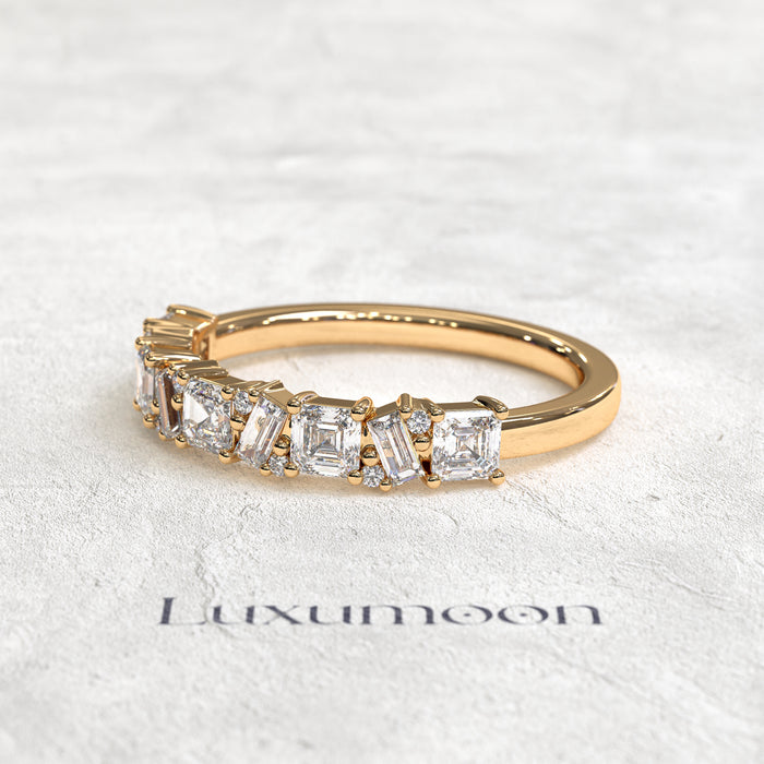 The Jirelyn – Princess & Baguette Zigzag Diamond Wedding Band