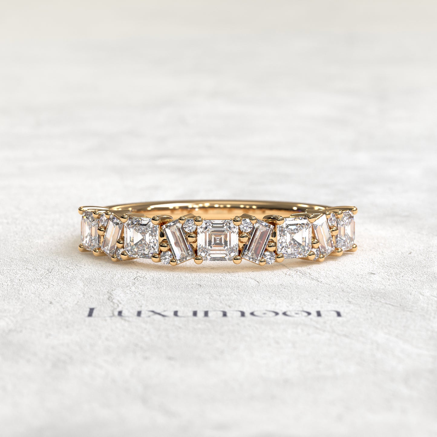 The Jirelyn – Princess & Baguette Zigzag Diamond Wedding Band