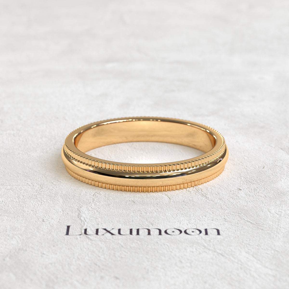 The Laxura - Solid Gold band with the millgrain work on the edges