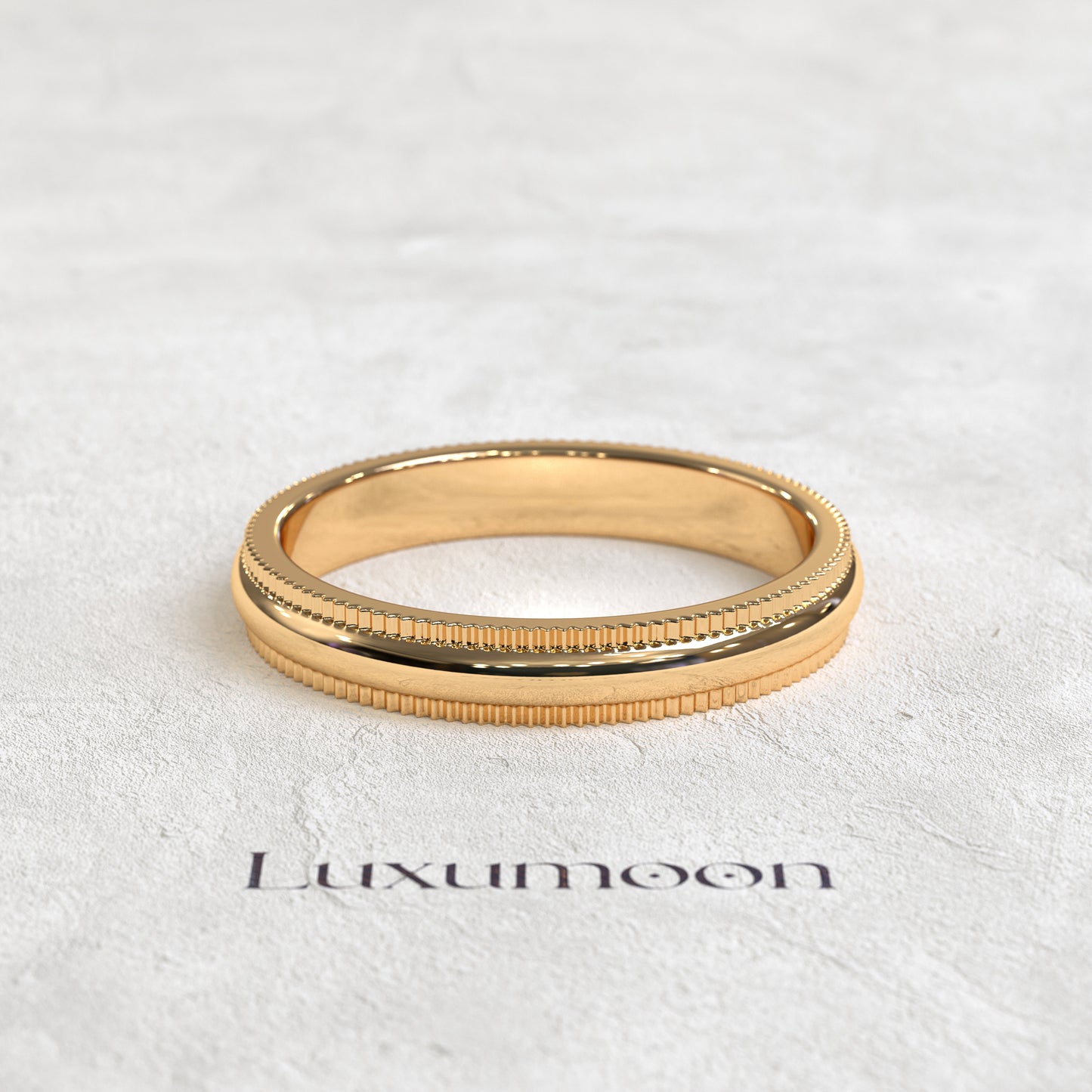 The Laxura - Solid Gold band with the millgrain work on the edges