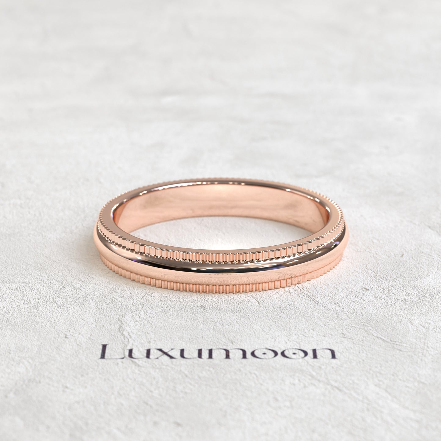 The Laxura - Solid Gold band with the millgrain work on the edges