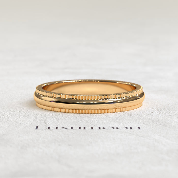 The Laxura - Solid Gold band with the millgrain work on the edges