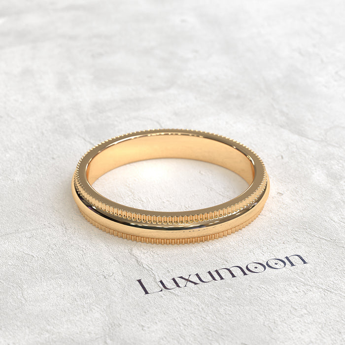 The Laxura - Solid Gold band with the millgrain work on the edges