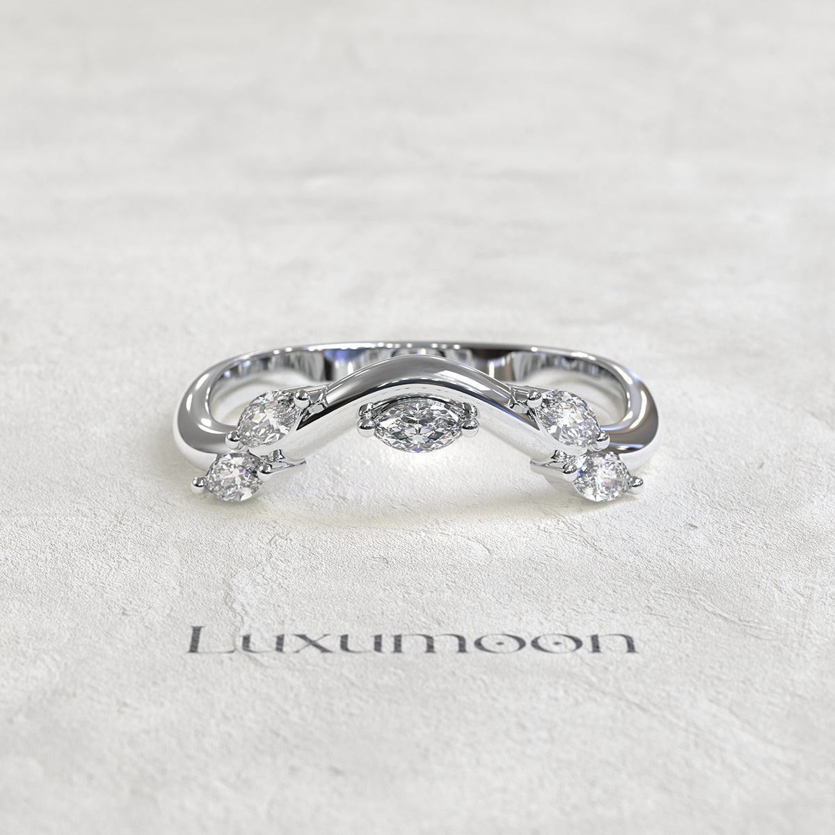 The Valcera - Curved Wedding Band with Marquise Cut Diamonds