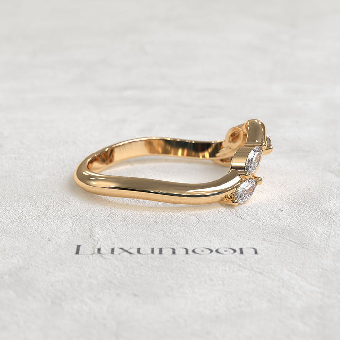 The Valcera - Curved Wedding Band with Marquise Cut Diamonds