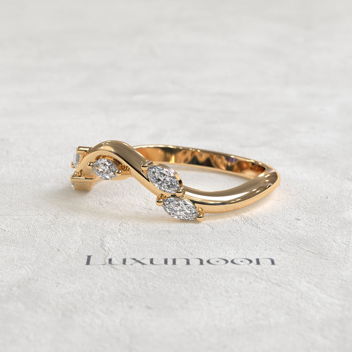 The Valcera - Curved Wedding Band with Marquise Cut Diamonds