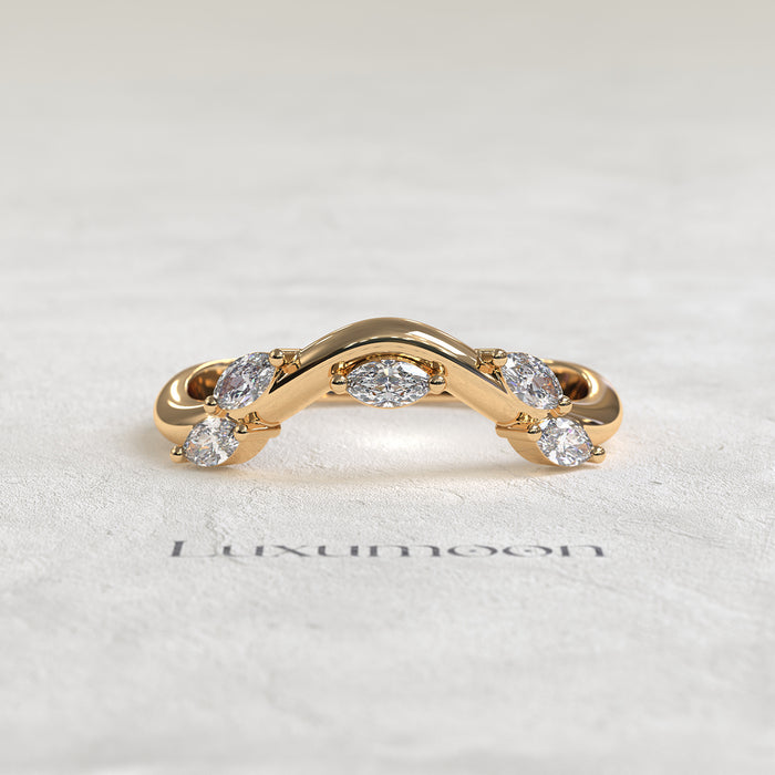 The Valcera - Curved Wedding Band with Marquise Cut Diamonds