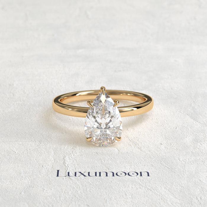 Bague solitaire minimaliste Celoria – Diamant taille poire de 2 carats