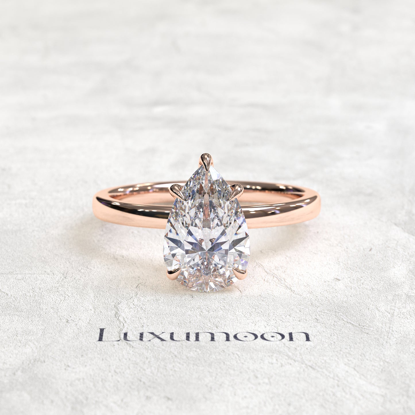 Bague solitaire minimaliste Celoria – Diamant taille poire de 2 carats