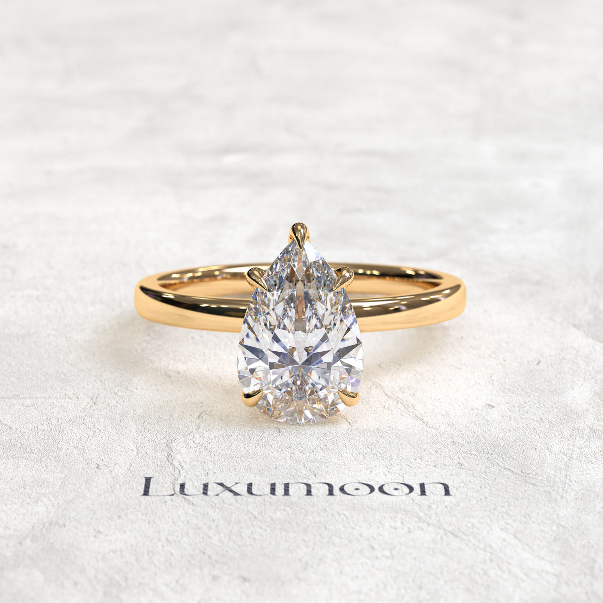 Bague solitaire minimaliste Celoria – Diamant taille poire de 2 carats