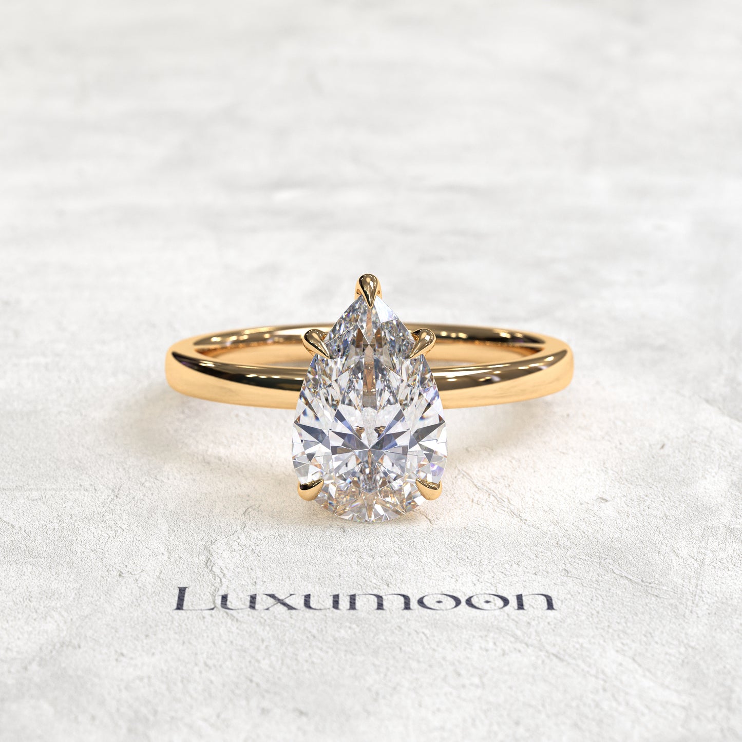 Bague solitaire minimaliste Celoria – Diamant taille poire de 2 carats