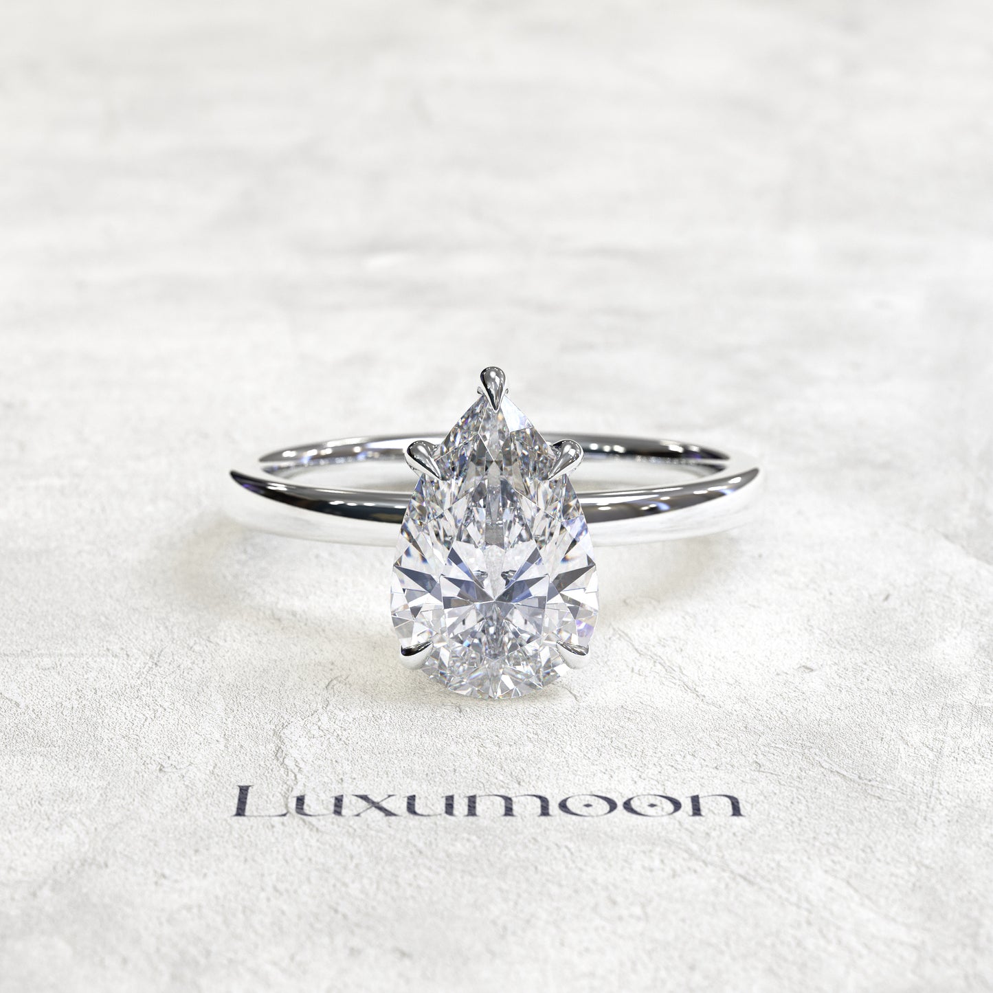 Bague solitaire minimaliste Celoria – Diamant taille poire de 2 carats