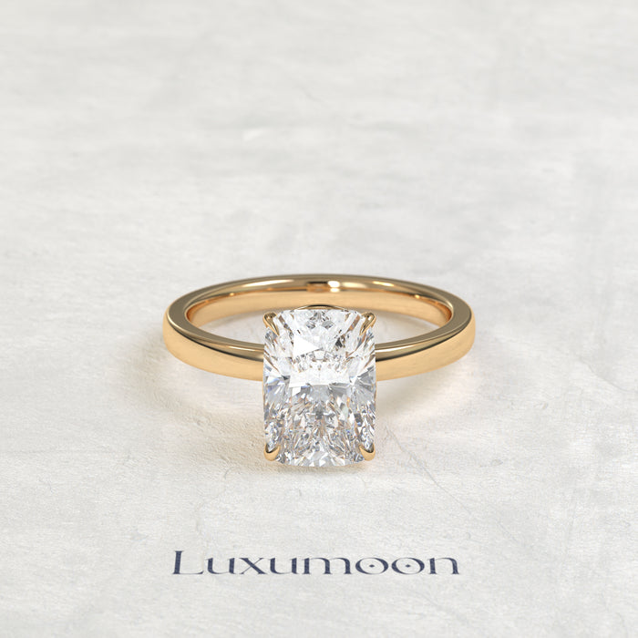 Bague solitaire minimaliste Cendoria – Diamant taille coussin allongé de 2 carats