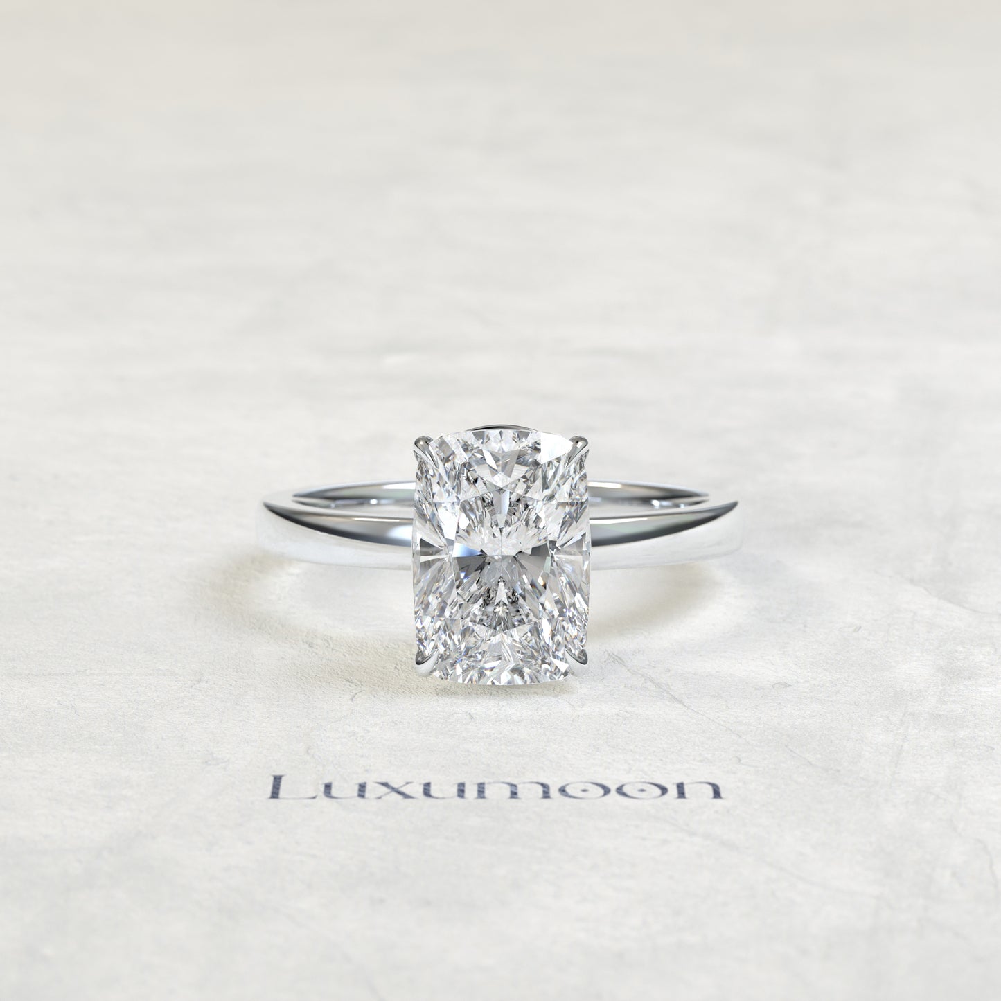 Bague solitaire minimaliste Cendoria – Diamant taille coussin allongé de 2 carats