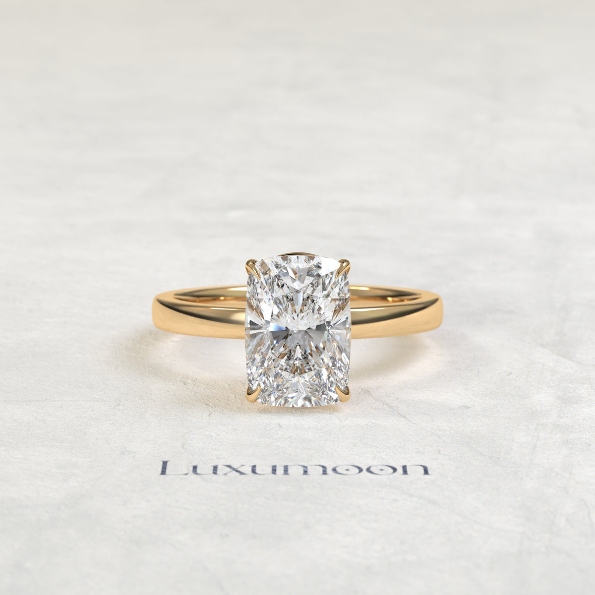 Bague solitaire minimaliste Cendoria – Diamant taille coussin allongé de 2 carats