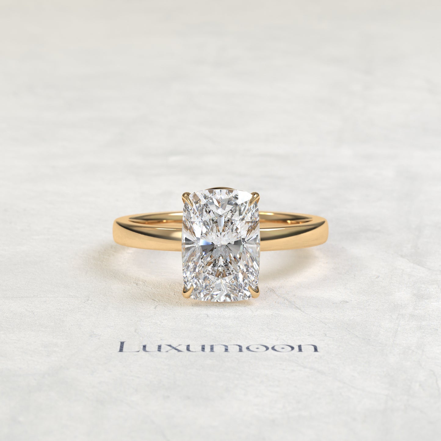 Bague solitaire minimaliste Cendoria – Diamant taille coussin allongé de 2 carats