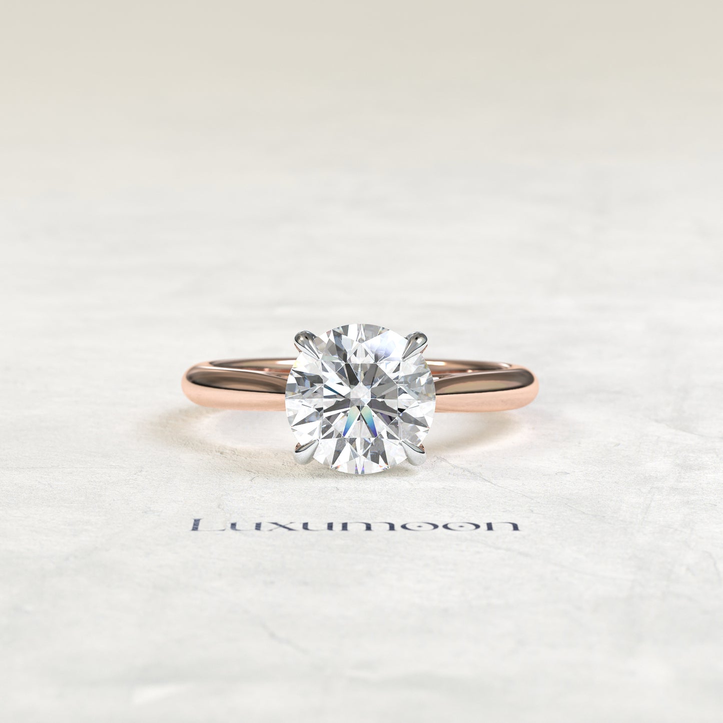 Anillo de compromiso Elirelle – Solitario de 4 quilates con corte redondo y engaste de cesta