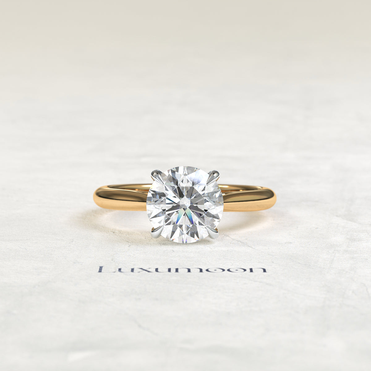Anillo de compromiso Elirelle – Solitario de 4 quilates con corte redondo y engaste de cesta