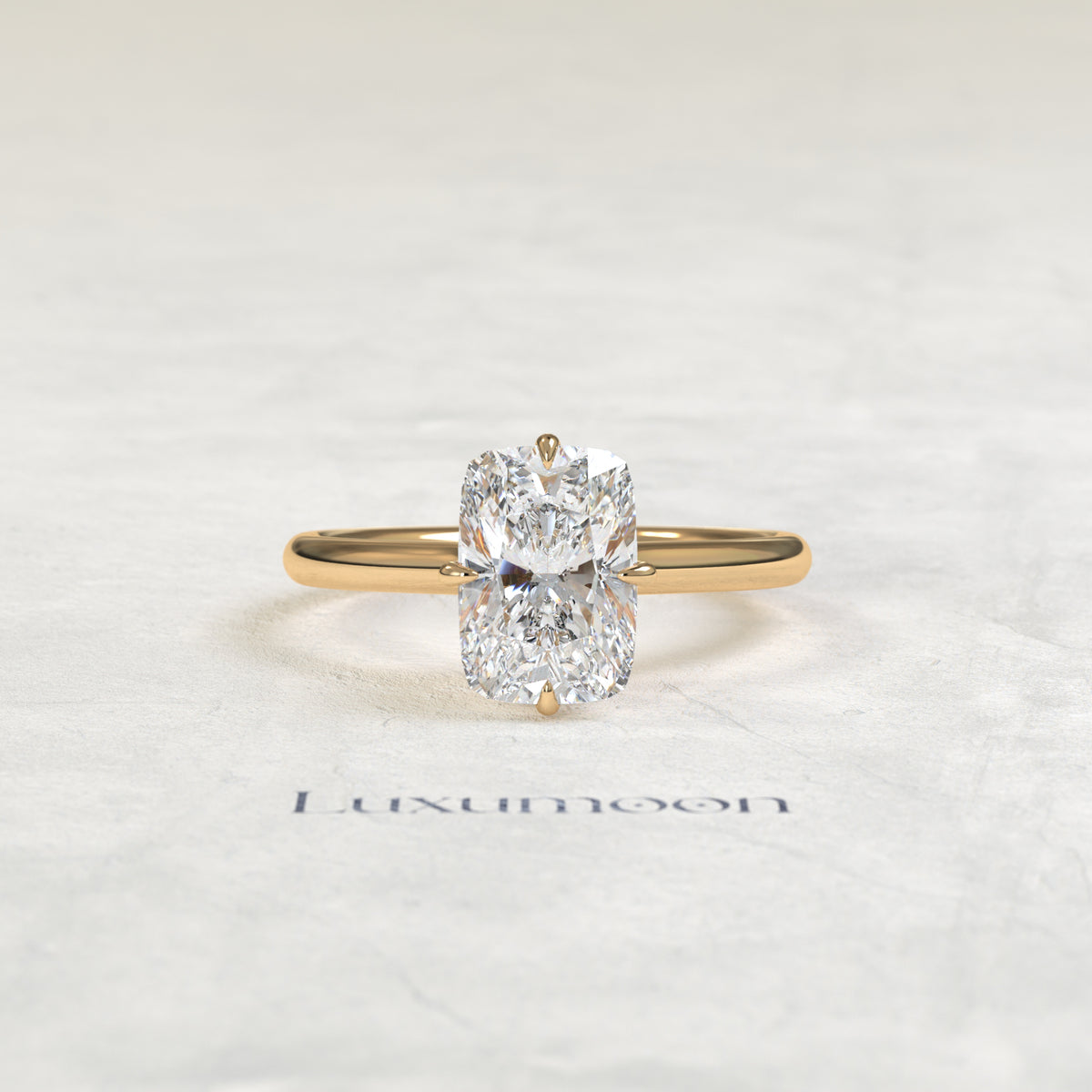The Ivellia – 3 CT Elongated Cushion Crown Basket Solitaire Diamond Ring