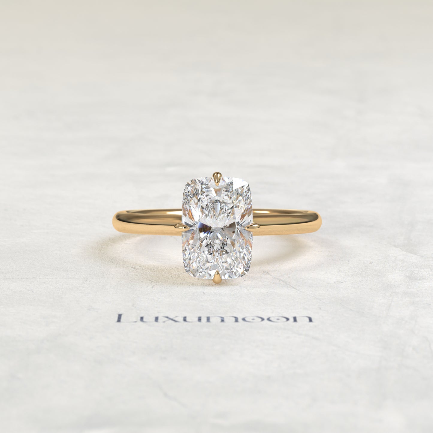 The Ivellia – 3 CT Elongated Cushion Crown Basket Solitaire Diamond Ring