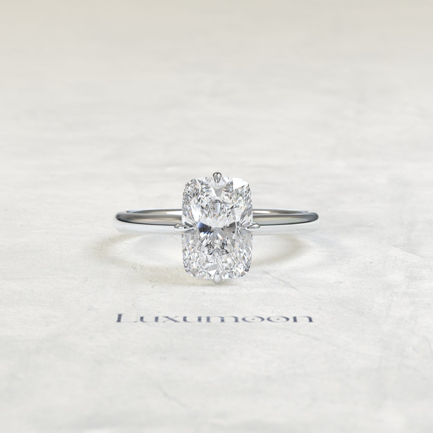 The Ivellia – 3 CT Elongated Cushion Crown Basket Solitaire Diamond Ring