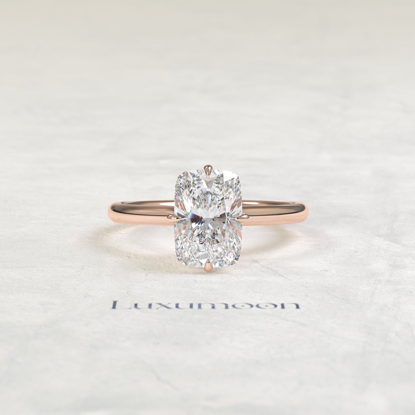 The Ivellia – 3 CT Elongated Cushion Crown Basket Solitaire Diamond Ring