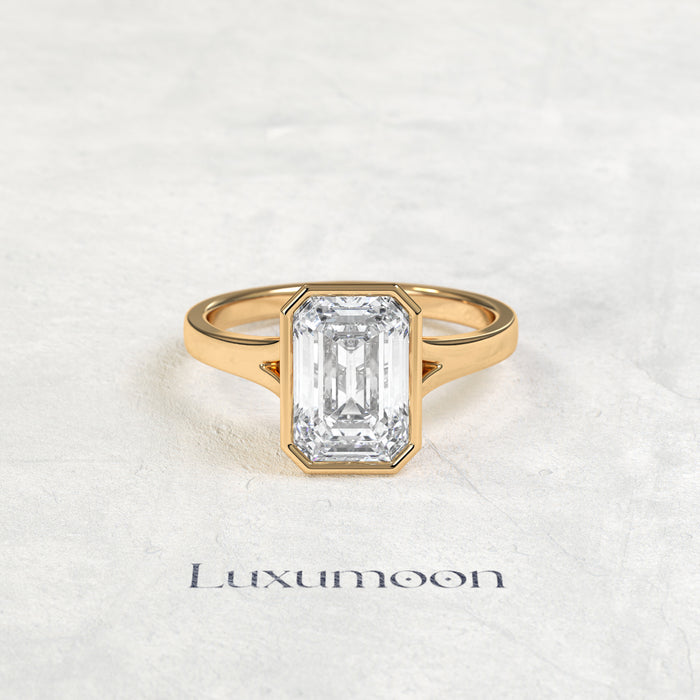 The Selissea – 3 CT Emerald Cut Bezel Set Solitaire Diamond Ring