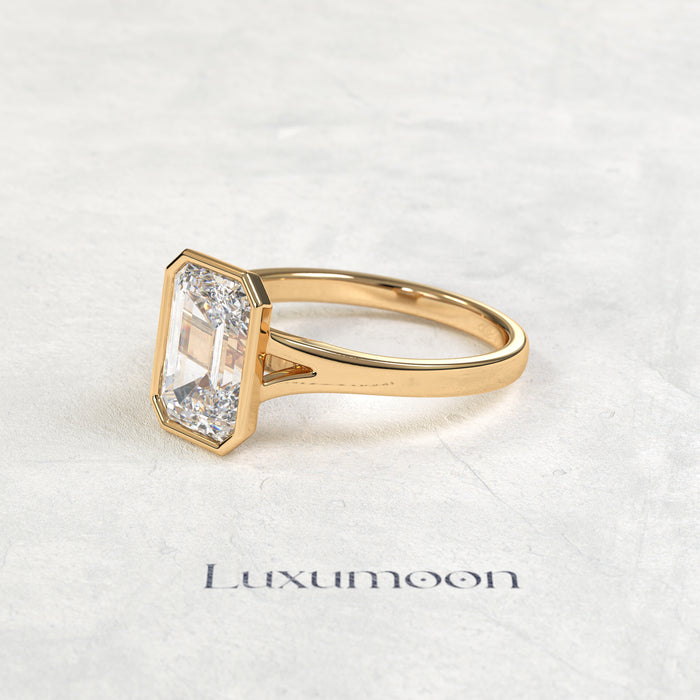 The Selissea – 3 CT Emerald Cut Bezel Set Solitaire Diamond Ring